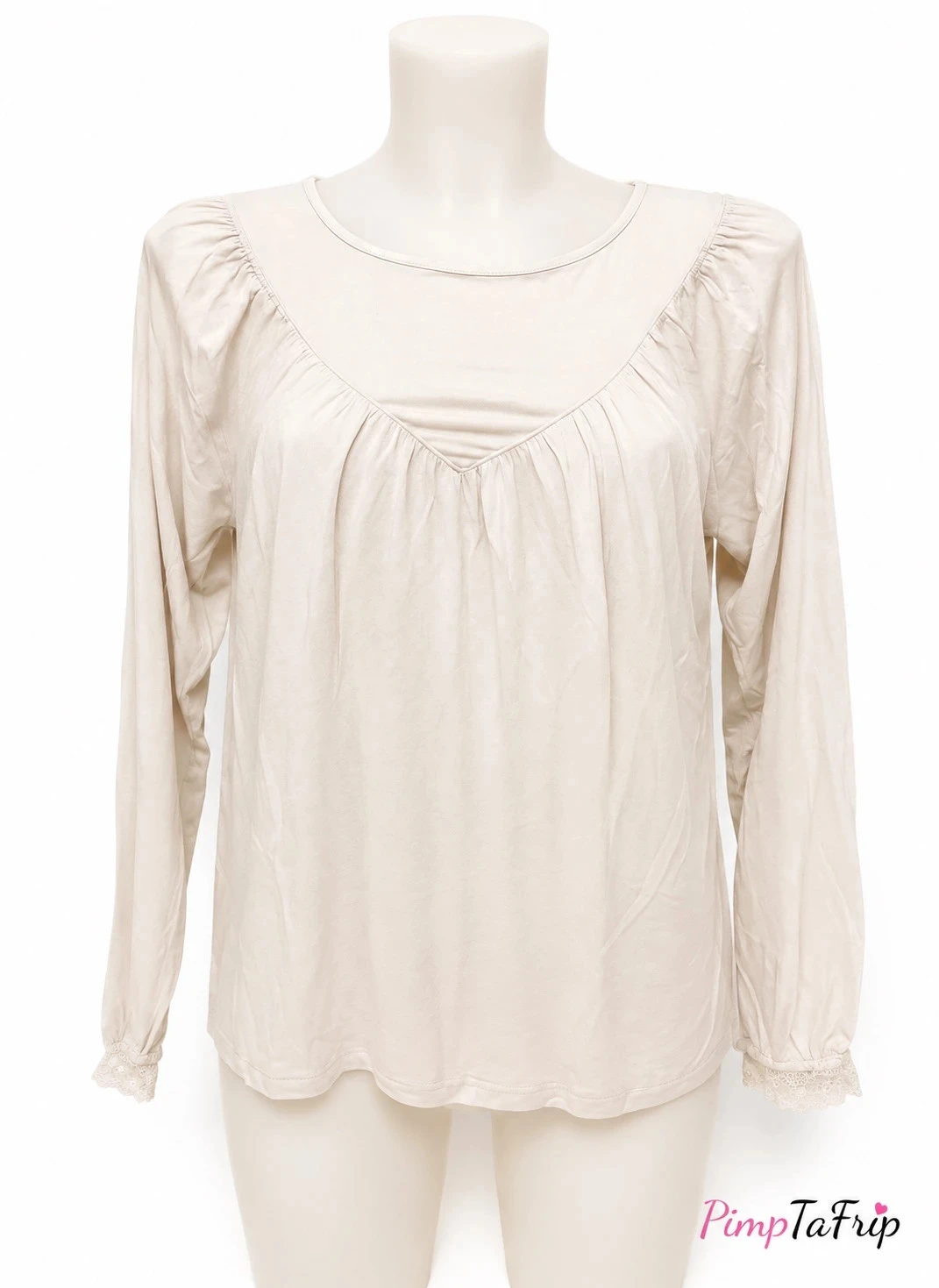 T-shirt manches longues à détails dentelle écru – Taille M